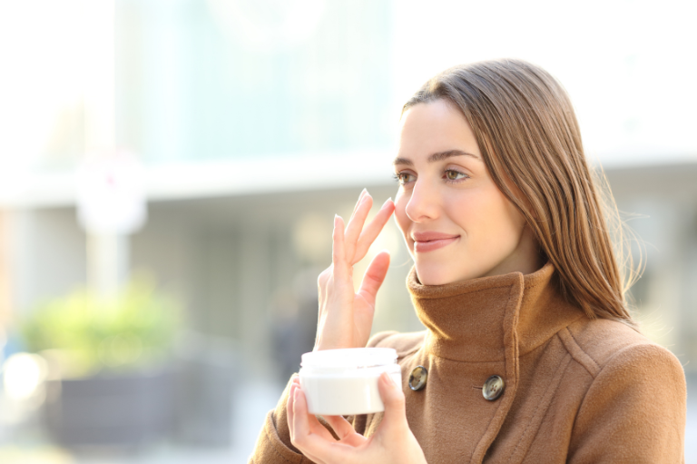 woman doing skincare in cold