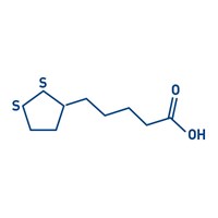 Alpha Lipoic Acid structure with a five-membered ring of two sulfur atoms and a five-carbon chain ending in COOH group.