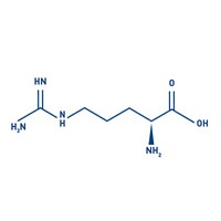 Chemical structure of L-arginine, an amino acid that supports immune response.