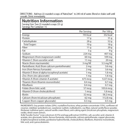 nutrastart van ingredients