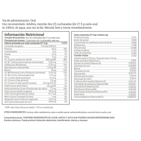 NutraShake Vainilla ingredients